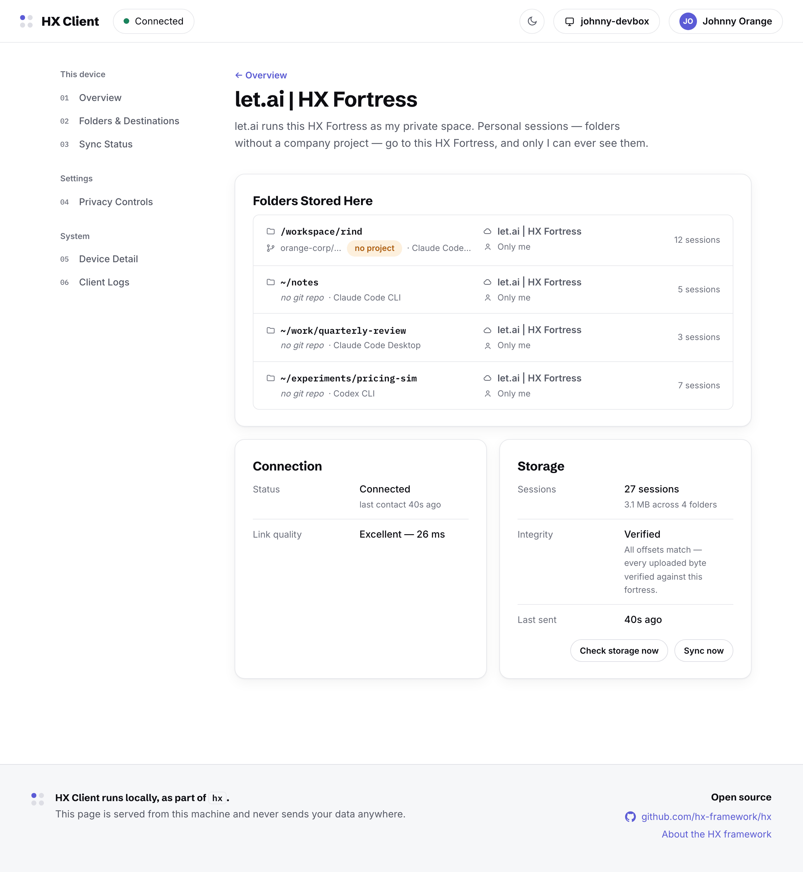 The personal space page: personal folders stored in a private space only its author can see