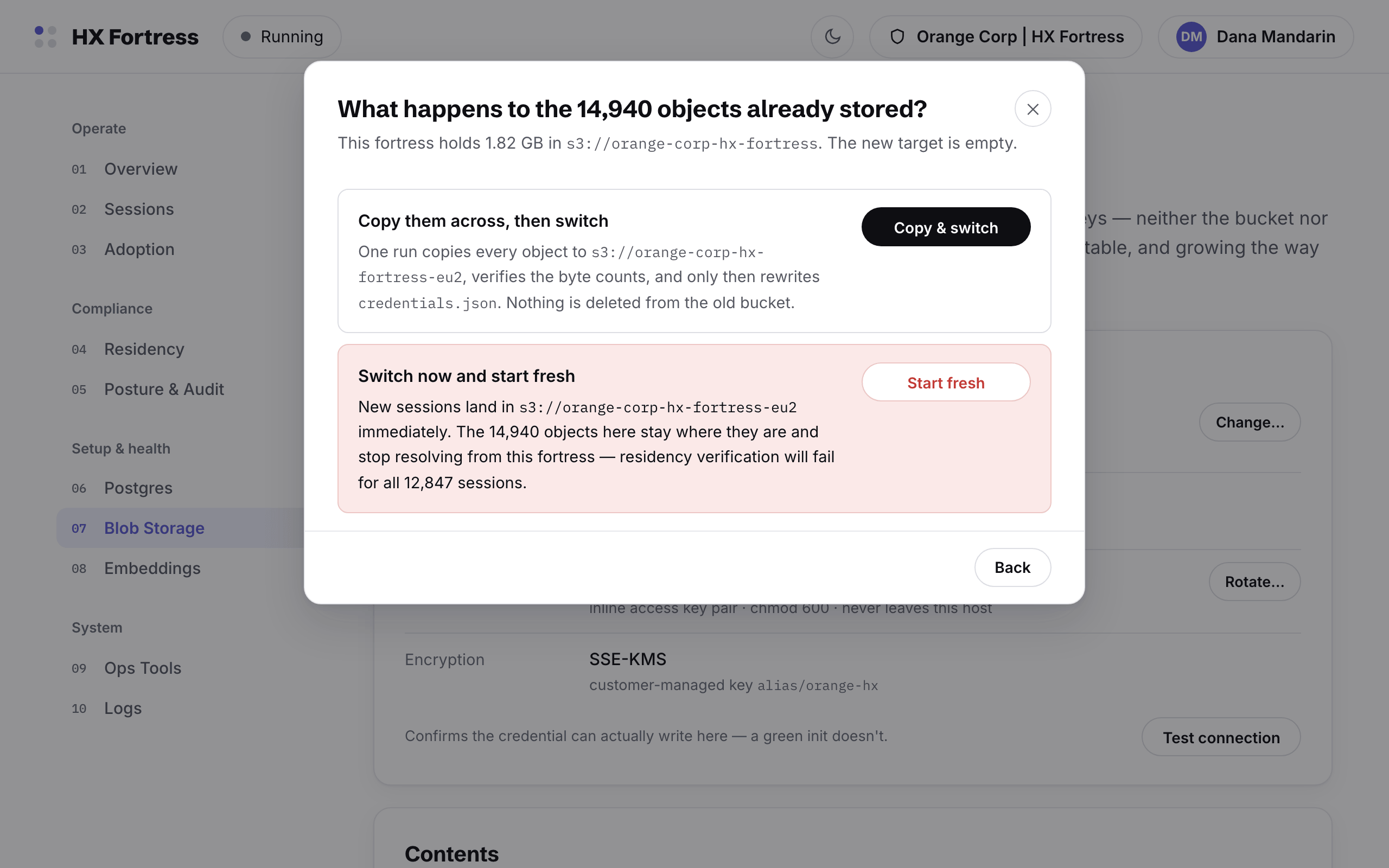 The decision step: copy everything and switch, or start fresh — with the consequences of each stated
